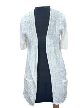 Tahari Womens Open Front Lightweight Linen Cardigan With Pockets Short Sleeves S
